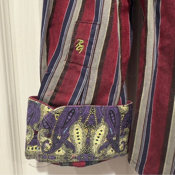 Robert Graham Men’s Striped Embroidered Paisley Contrasting Flip Cuff Shirt L - Picture 6 of 13